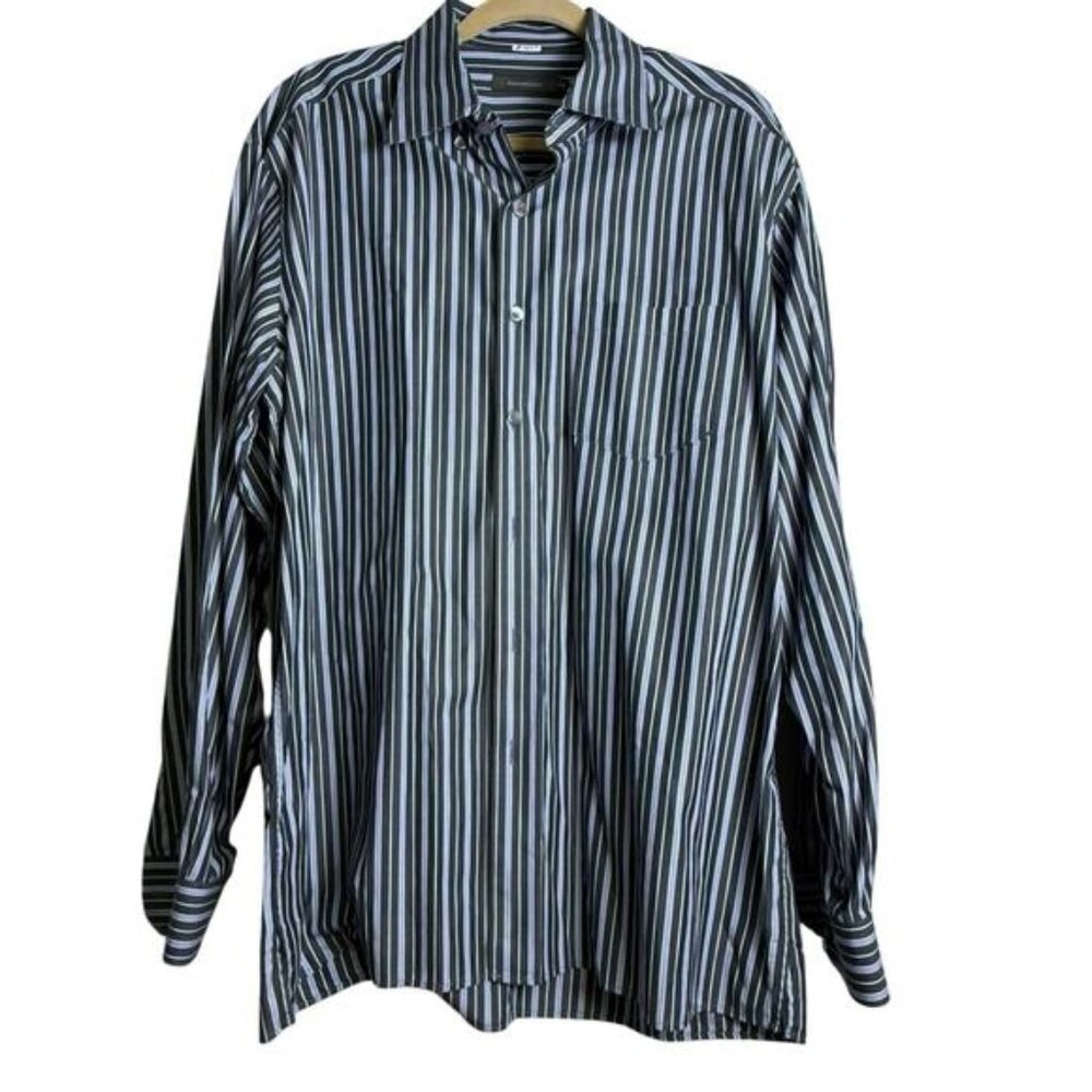 Ermenegildo Zegna Blue Pinstripe Button Down Dress Shirt, Size XXL